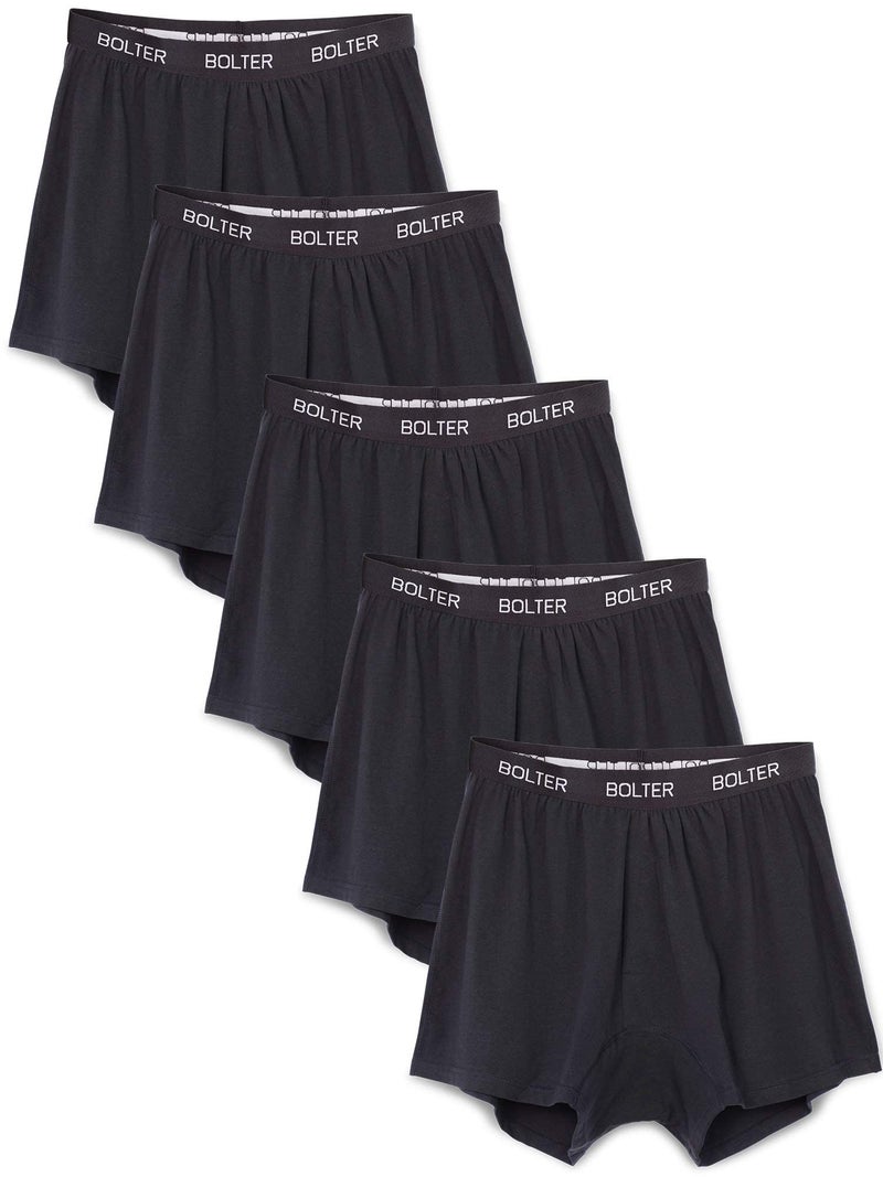 Bolter Menâ€™s 5-Pack Cotton Stretch Boxers Shorts (Medium, Black) - Image 1